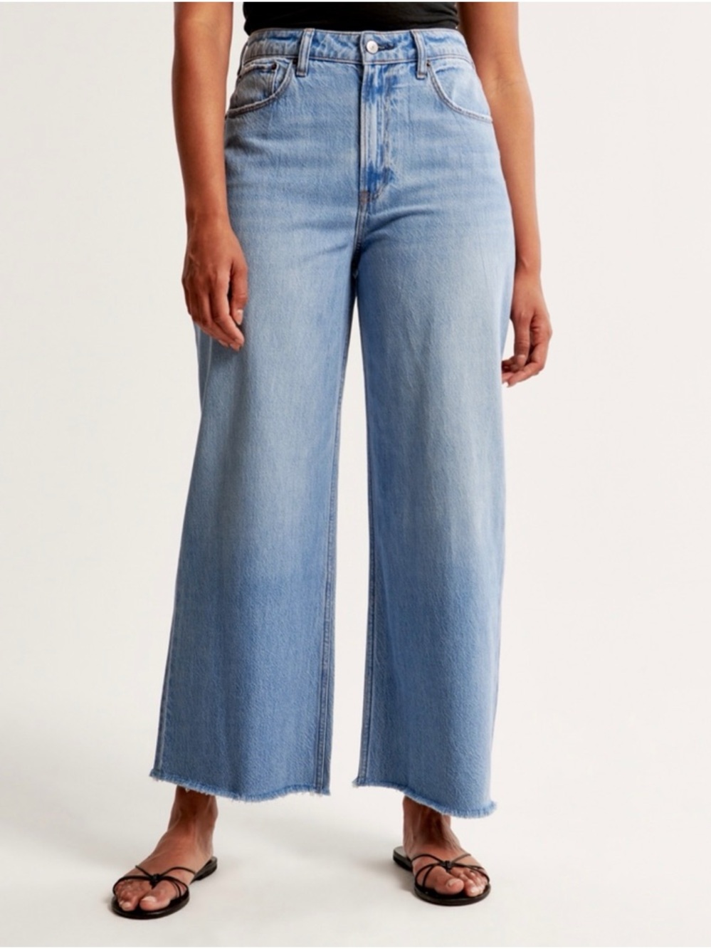 Abercrombie & Fitch High Rise Cropped Wide-Leg Light Blue Jeans